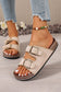 Dusk Blue Embroidered Trim Retro Buckle Faux Suede Slippers