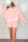Beige Polka Dot Print Drop Shoulder Pullover Drawstring Shorts Set