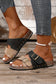 Black white Denim Distressed Retro Buckle Straps Hollowed Faux Suede Slippers