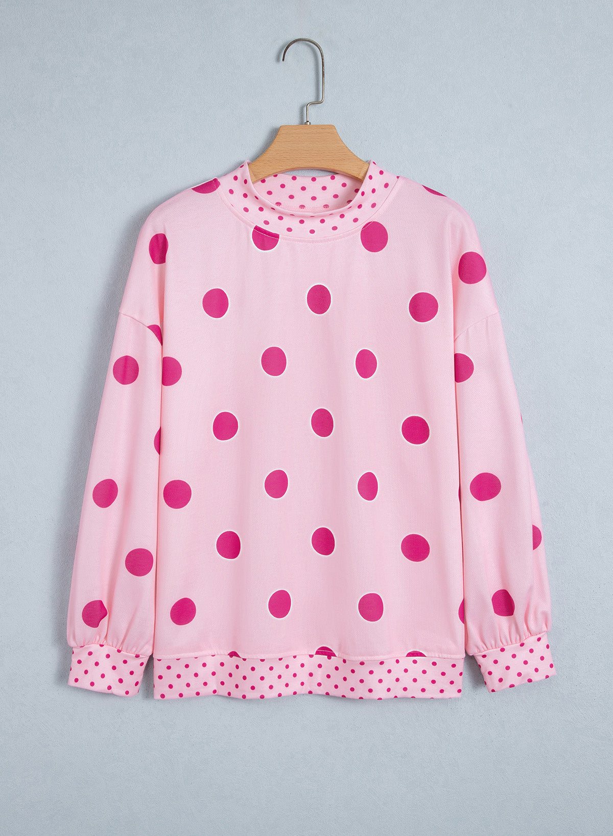 Pink Polka Dot Print Contrast Detail Oversized Tunic Sweatshirt