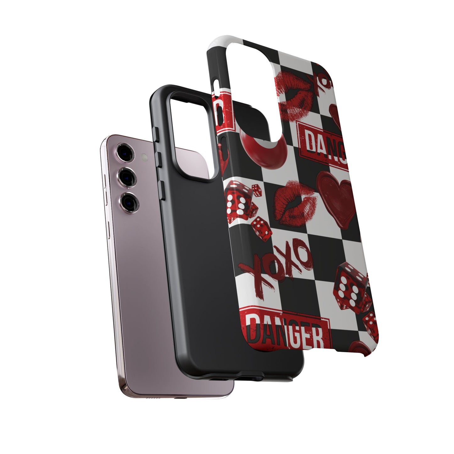Red Kiss Heart Checkerboard phone case | Danger XOXO dice pattern