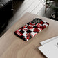 Red Kiss Heart Checkerboard phone case | Danger XOXO dice pattern