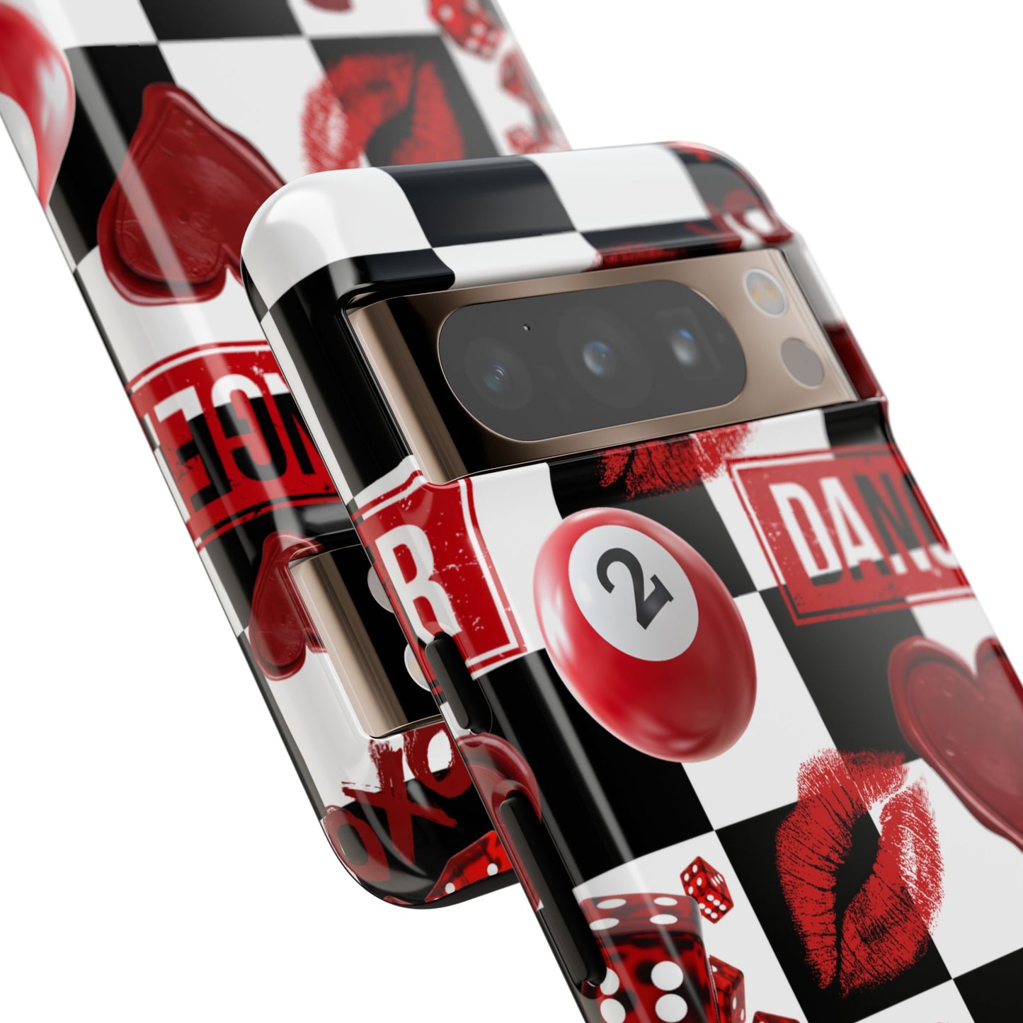 Red Kiss Heart Checkerboard phone case | Danger XOXO dice pattern