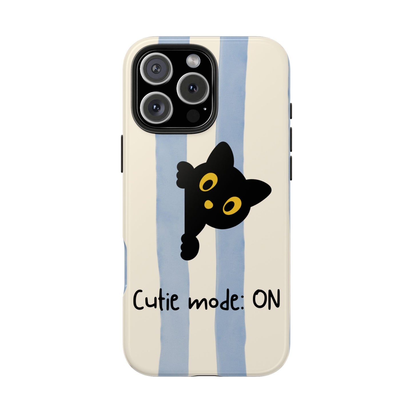 Cute Black Cat "Cutie Mode: ON" Tough Phone Case — Protective Striped Phone Cover