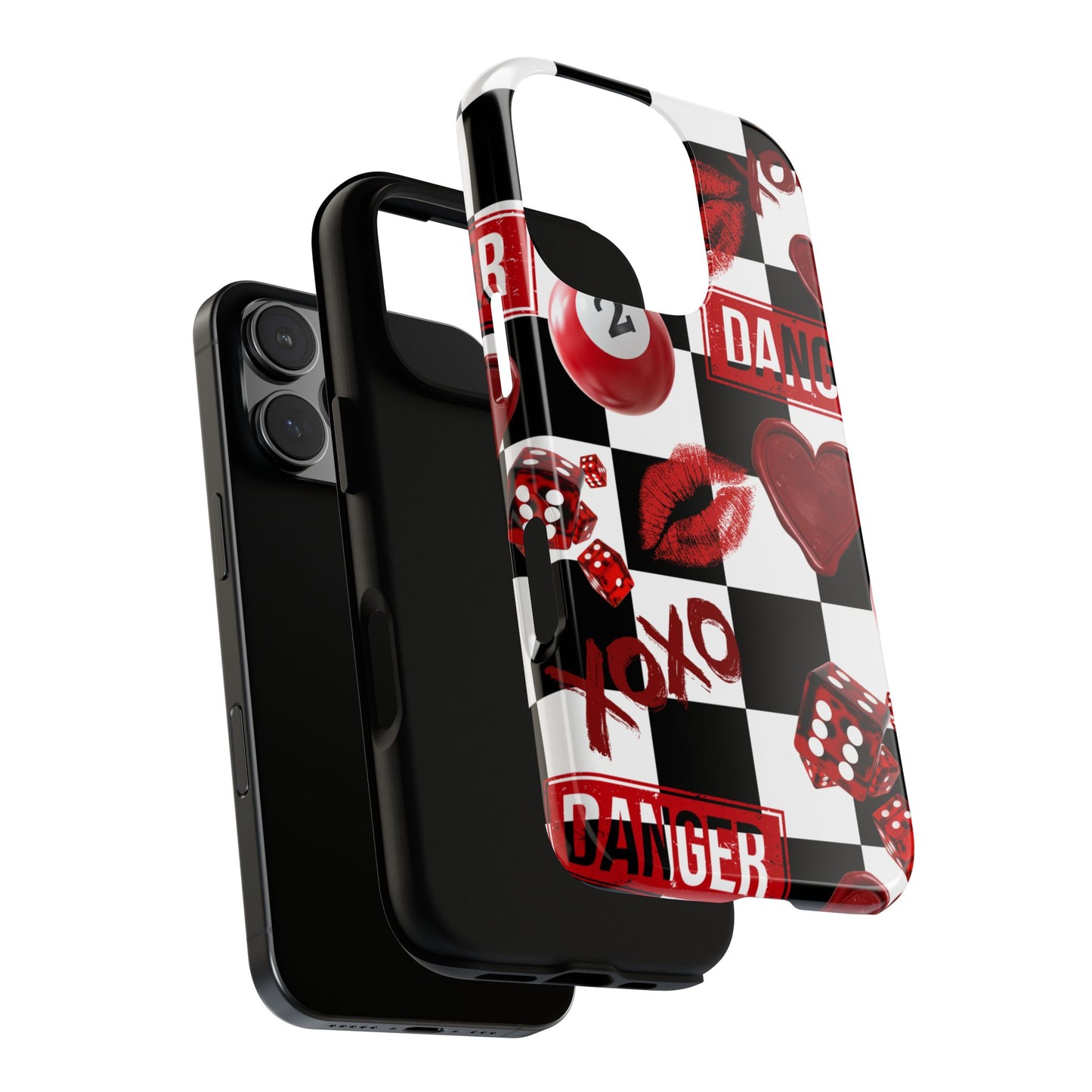 Red Kiss Heart Checkerboard phone case | Danger XOXO dice pattern