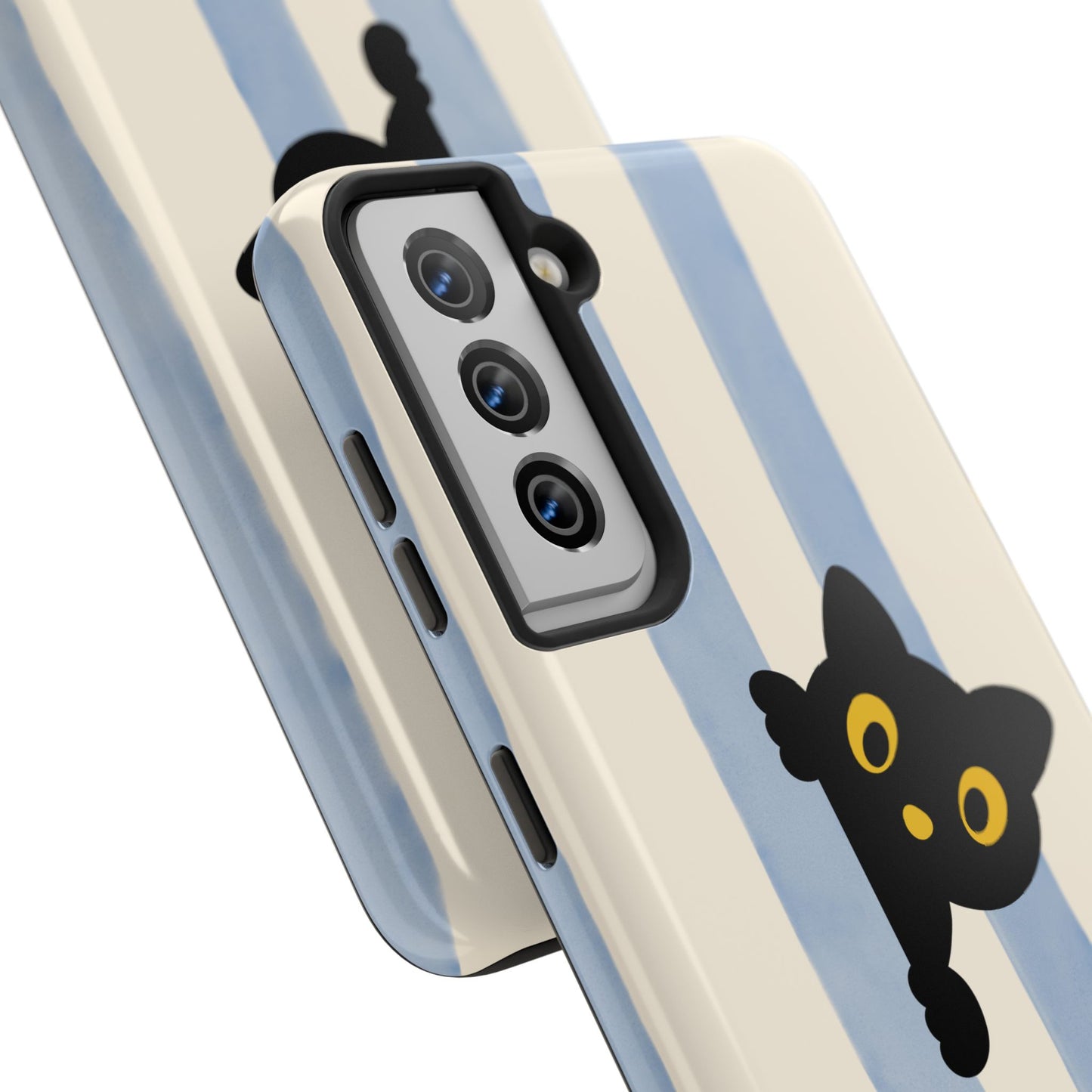 Cute Black Cat "Cutie Mode: ON" Tough Phone Case — Protective Striped Phone Cover