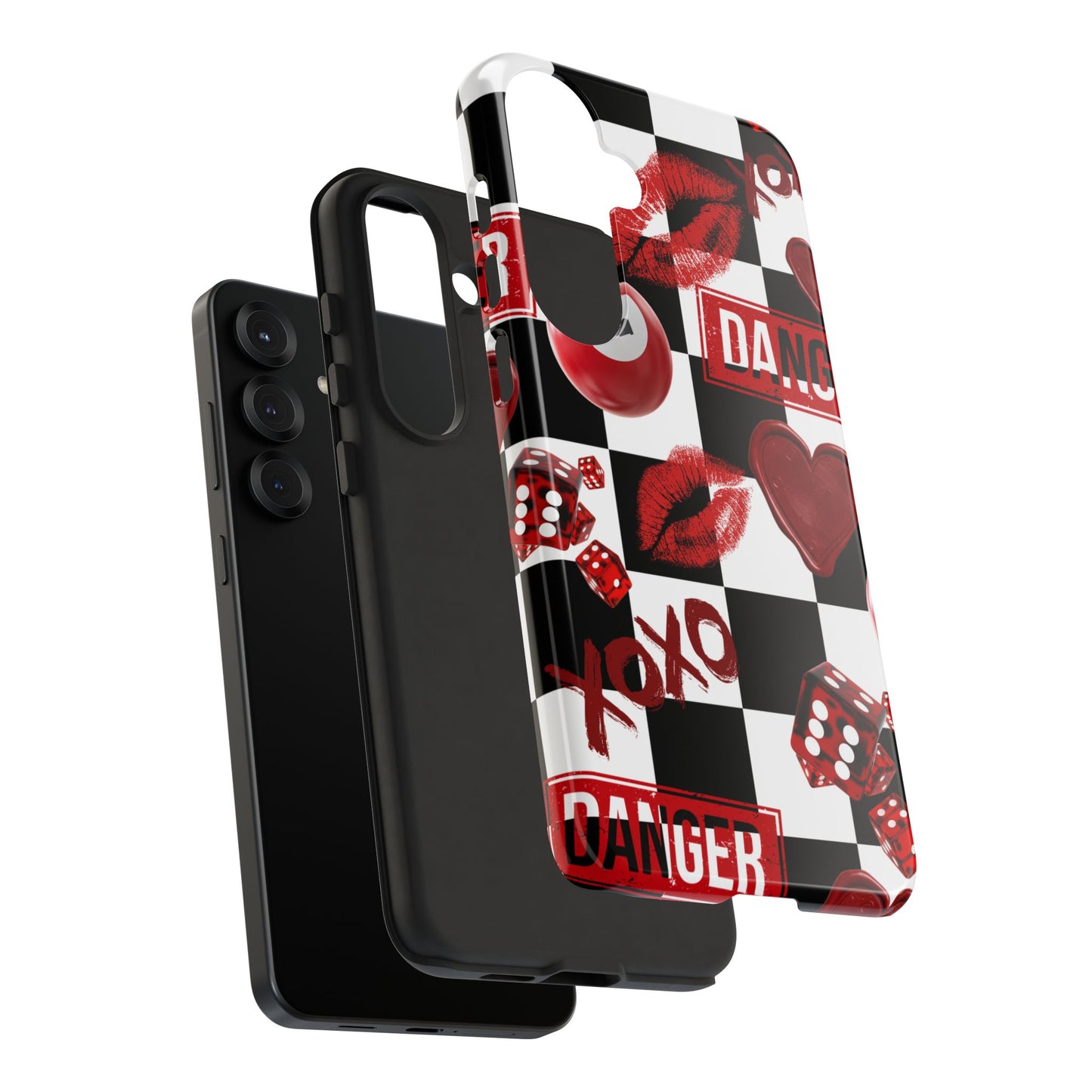 Red Kiss Heart Checkerboard phone case | Danger XOXO dice pattern