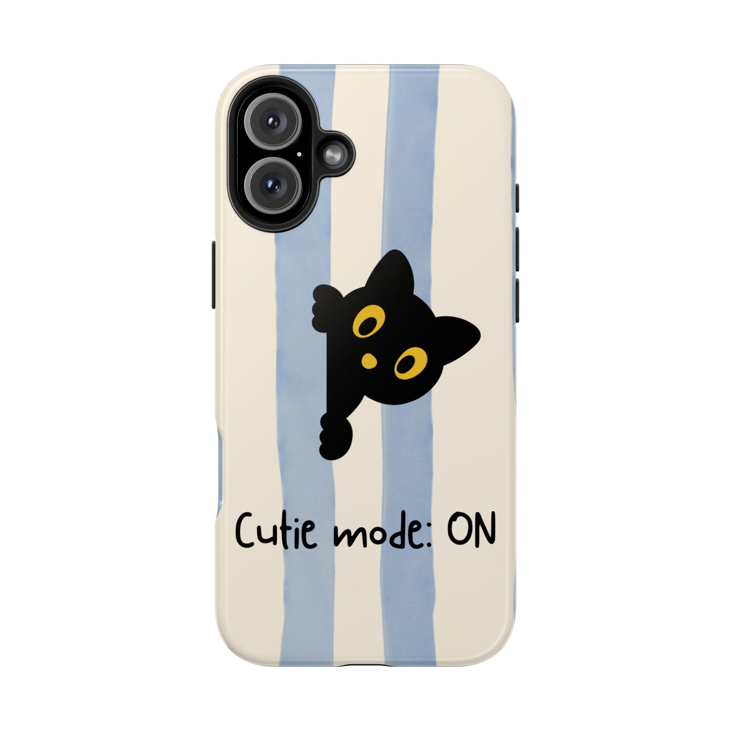 Cute Black Cat "Cutie Mode: ON" Tough Phone Case — Protective Striped Phone Cover