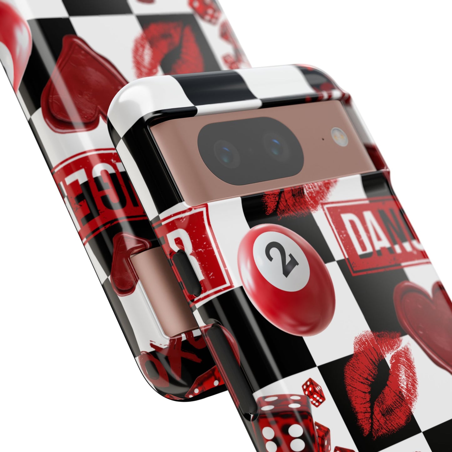 Red Kiss Heart Checkerboard phone case | Danger XOXO dice pattern