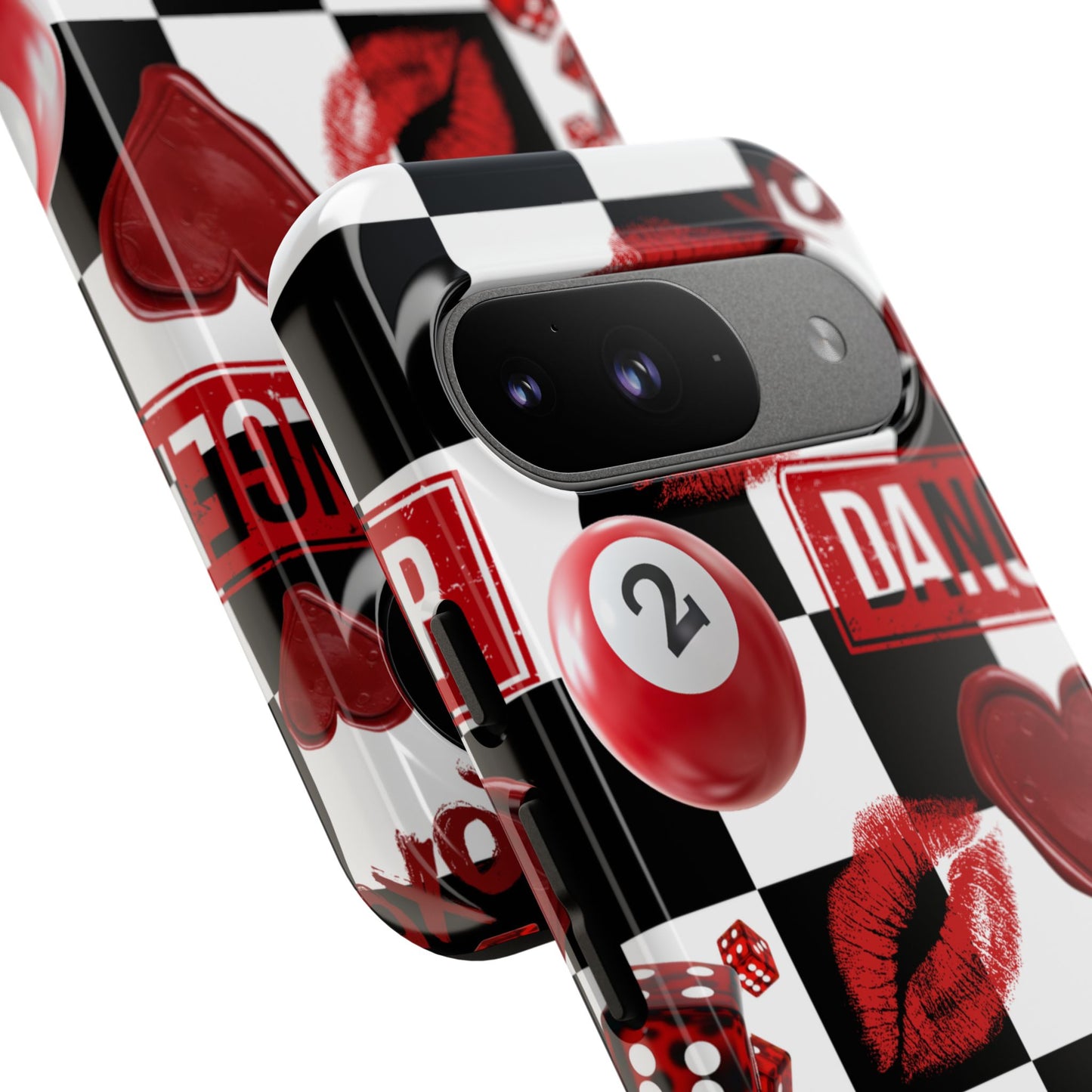 Red Kiss Heart Checkerboard phone case | Danger XOXO dice pattern