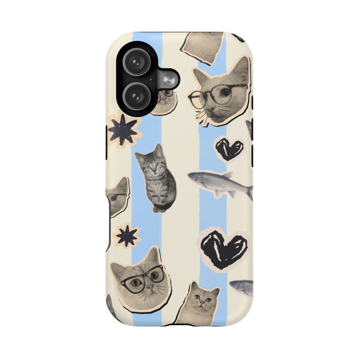 Cat Pattern Magnetic Impact Phone Case — Cute Cats, Fish & Hearts Design