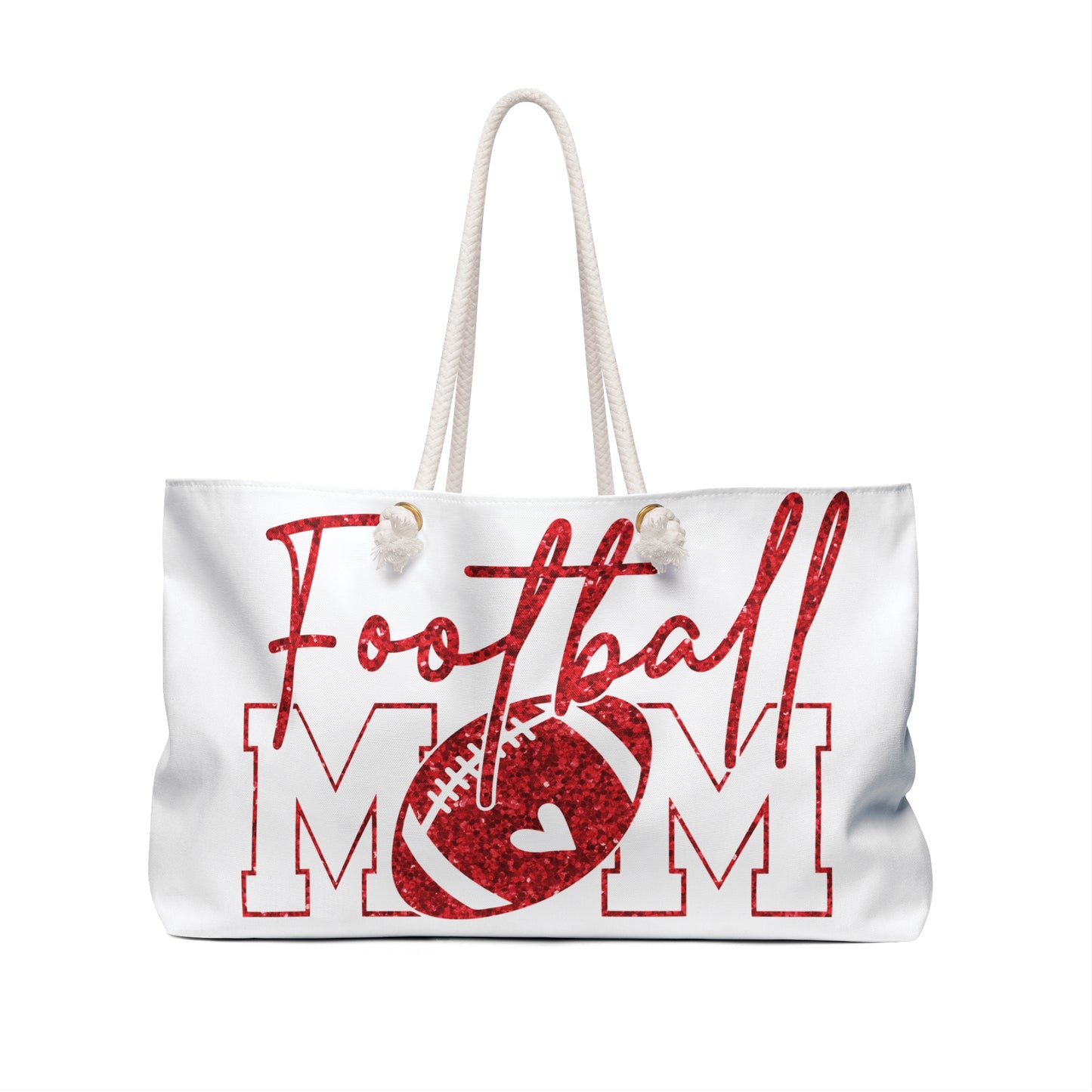 Football Mom Weekender Bag — Red Glitter Football Mom Travel Tote