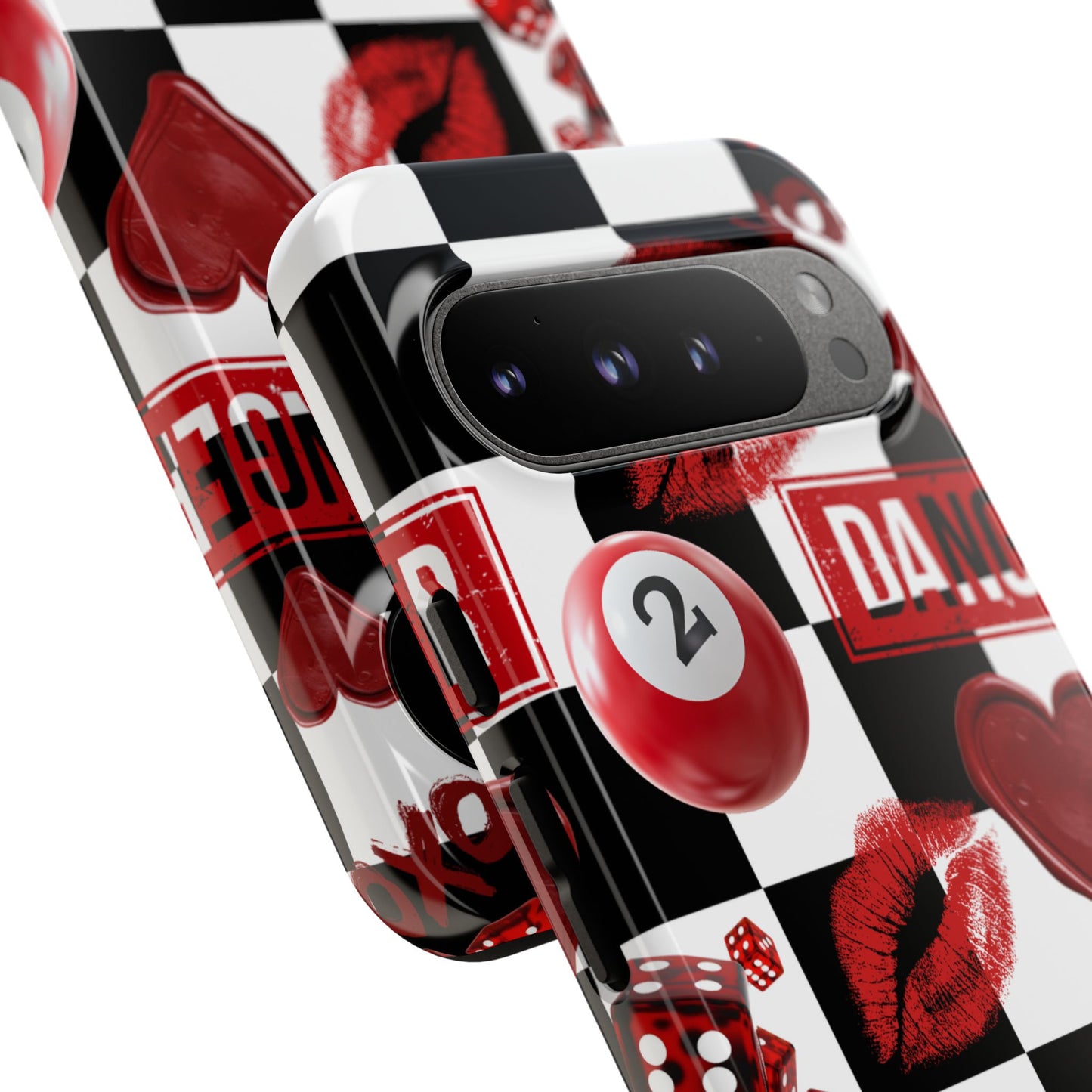 Red Kiss Heart Checkerboard phone case | Danger XOXO dice pattern