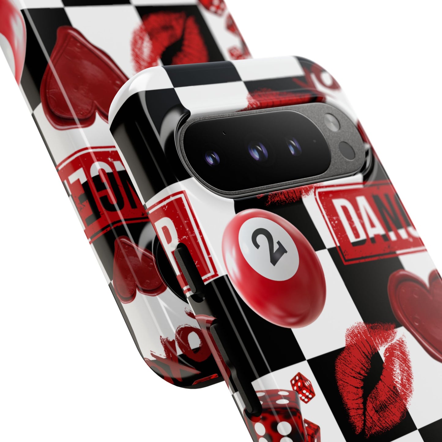 Red Kiss Heart Checkerboard phone case | Danger XOXO dice pattern