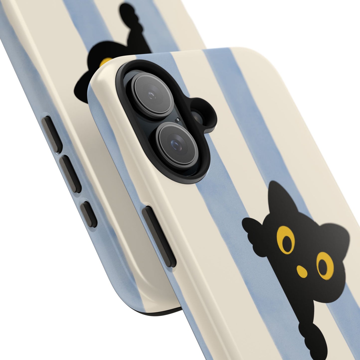 Cute Black Cat "Cutie Mode: ON" Tough Phone Case — Protective Striped Phone Cover