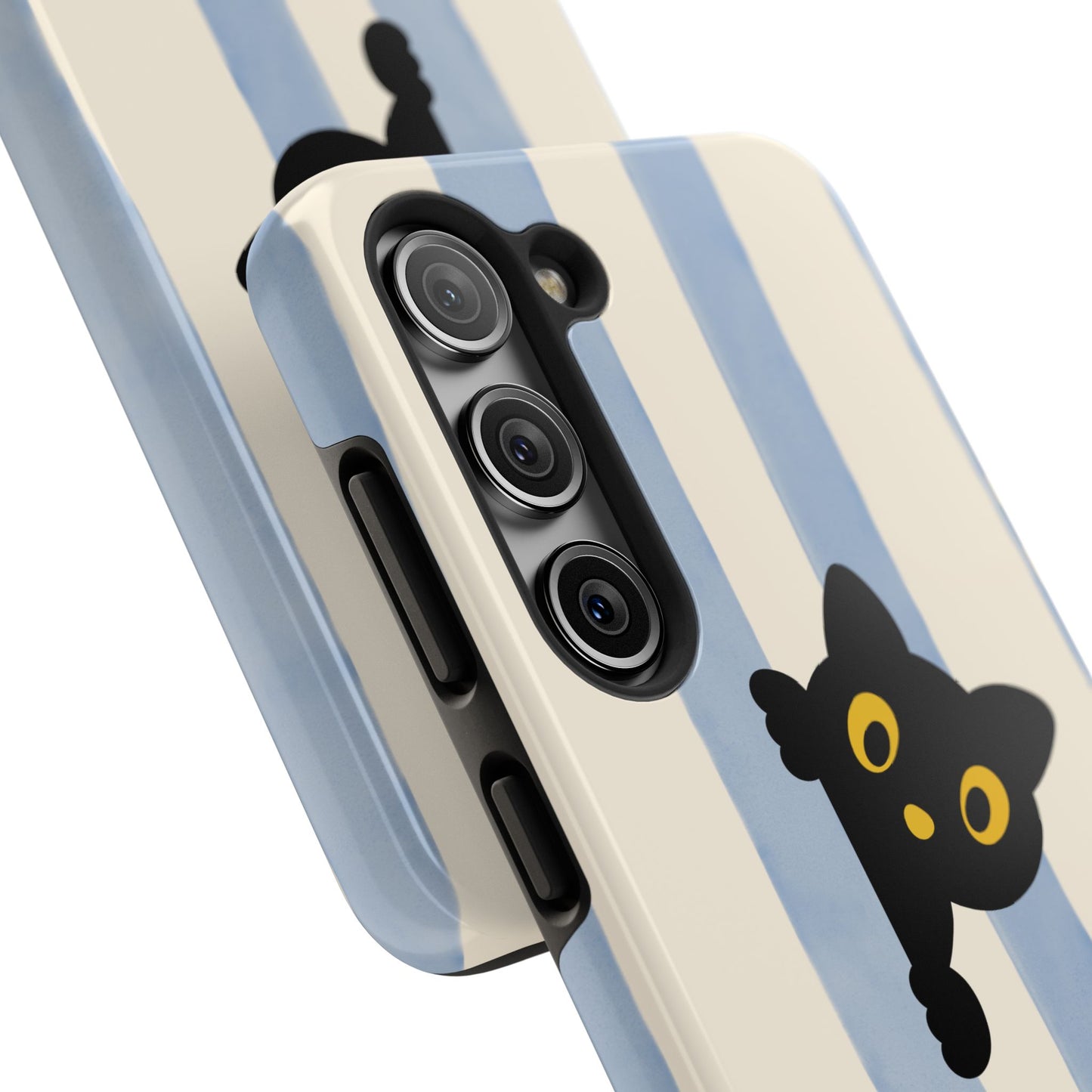 Cute Black Cat "Cutie Mode: ON" Tough Phone Case — Protective Striped Phone Cover