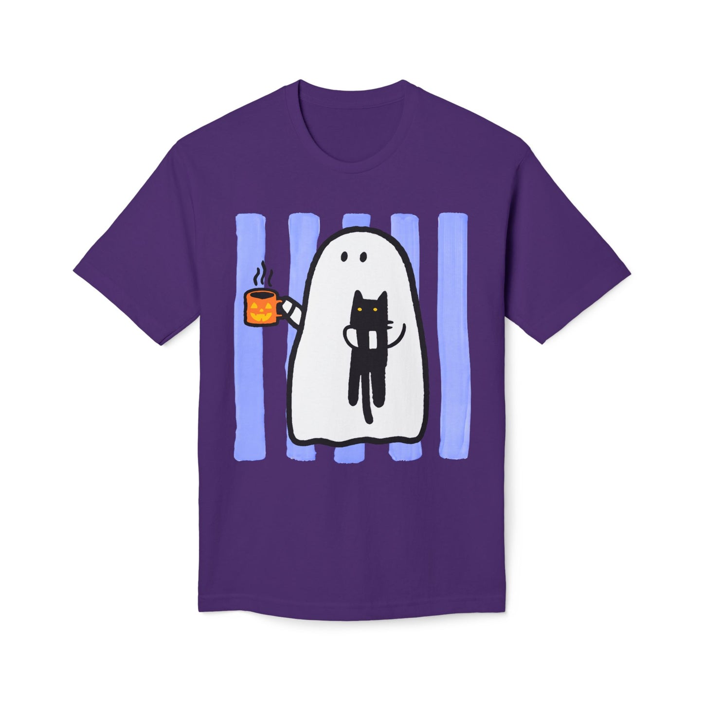 Cute Ghost Holding Cat T-Shirt — Cozy Coffee & Cat Lover Tee