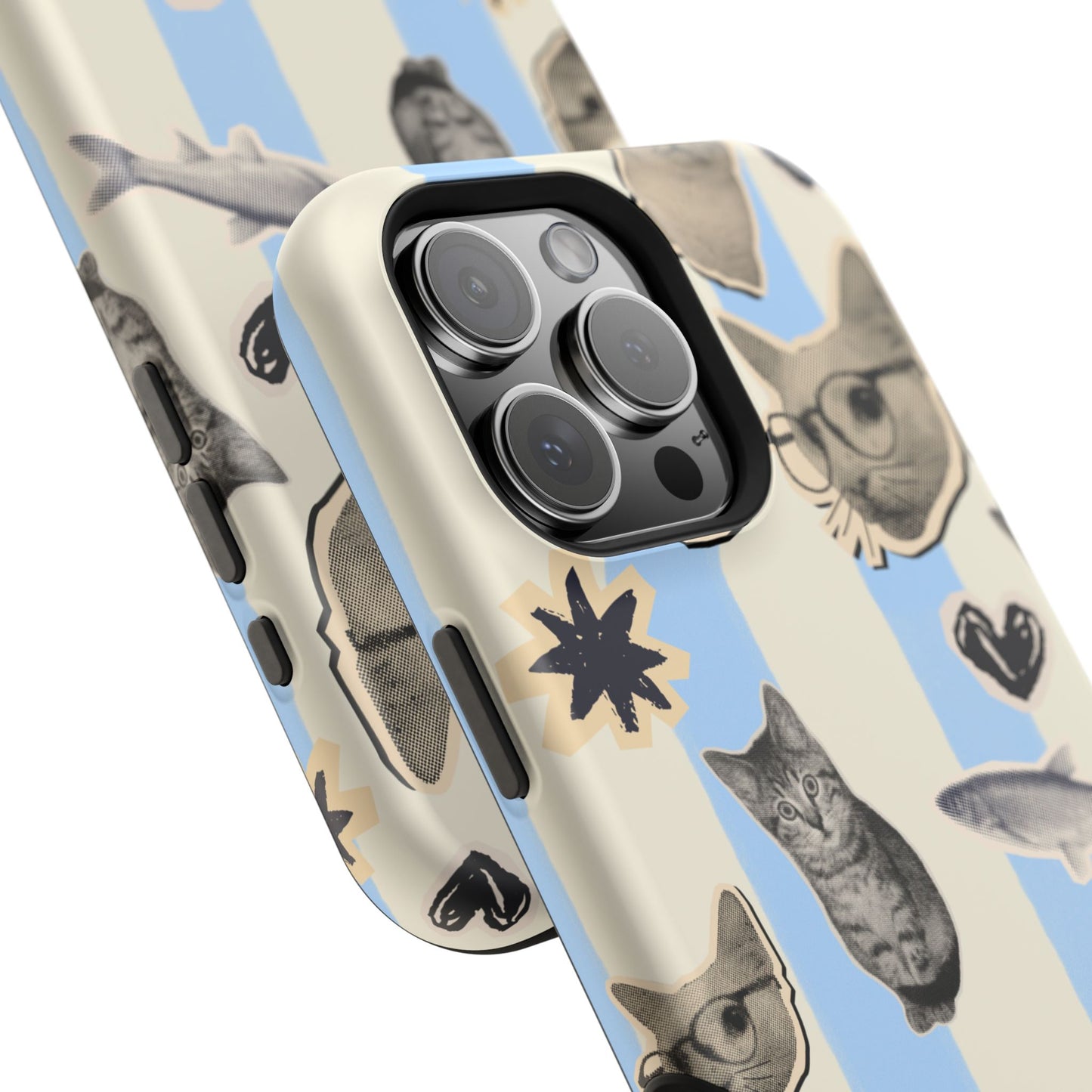 Cat Pattern Magnetic Impact Phone Case — Cute Cats, Fish & Hearts Design