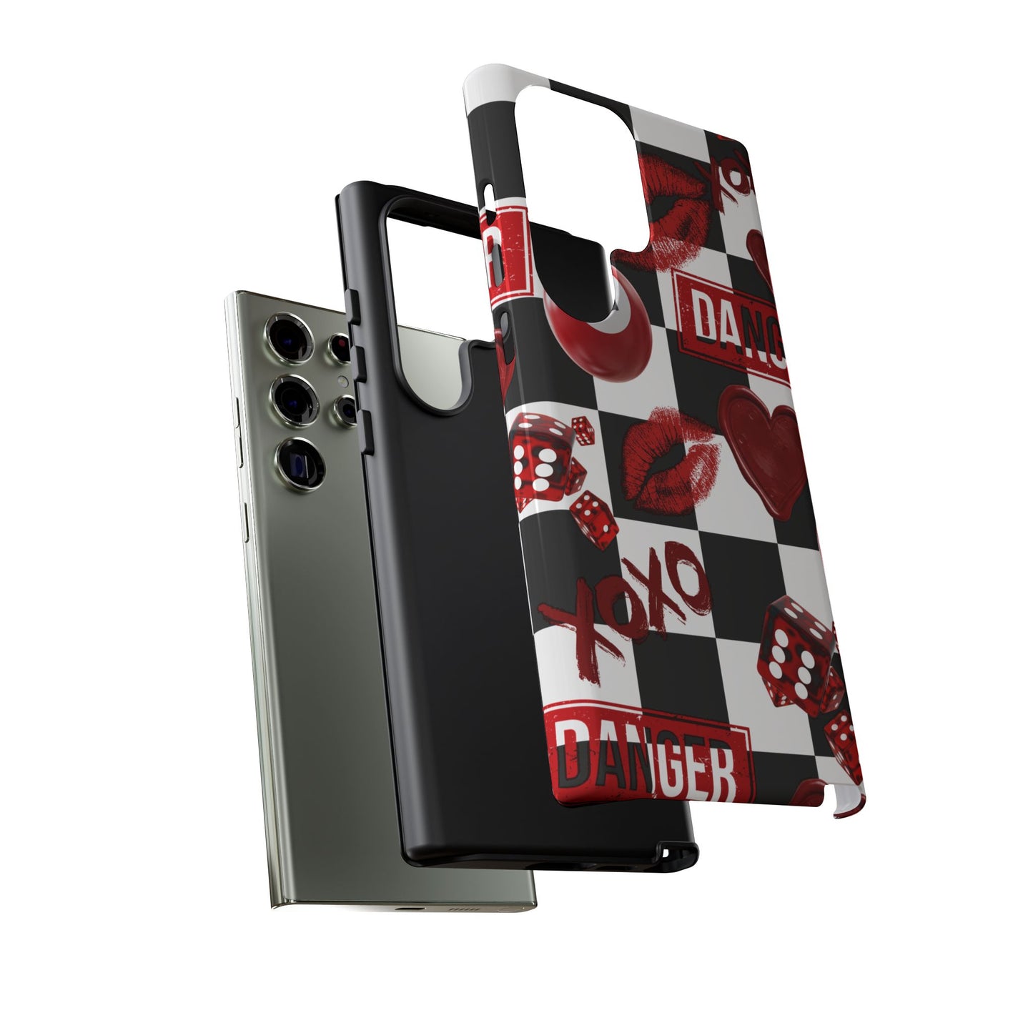 Red Kiss Heart Checkerboard phone case | Danger XOXO dice pattern