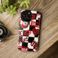 Red Kiss Heart Checkerboard phone case | Danger XOXO dice pattern
