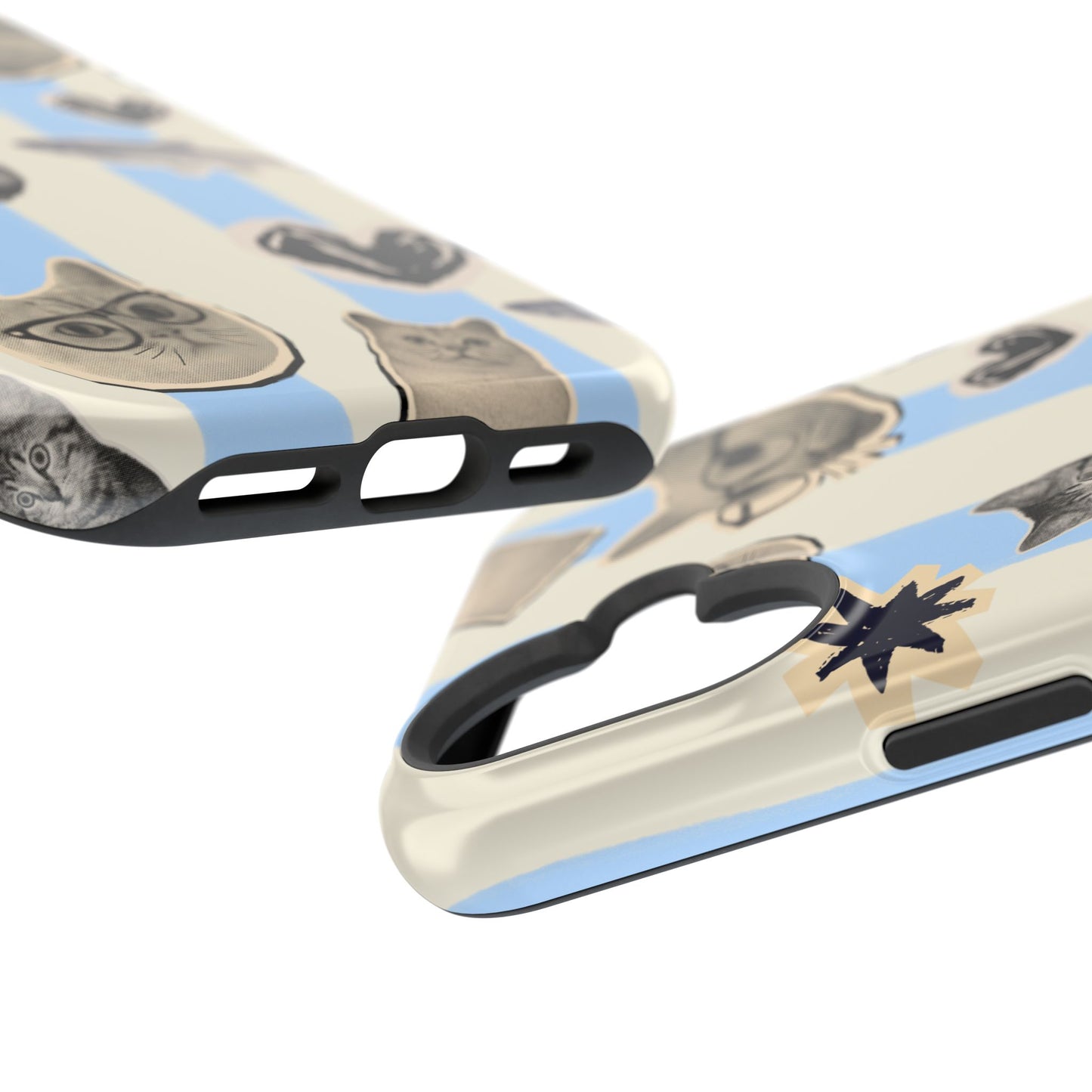 Cat Pattern Magnetic Impact Phone Case — Cute Cats, Fish & Hearts Design