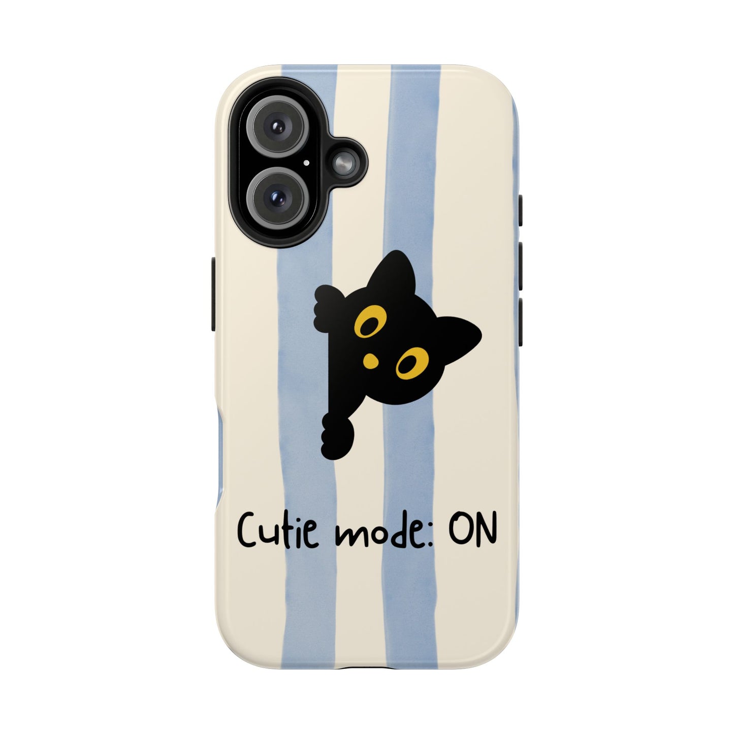 Cute Black Cat "Cutie Mode: ON" Tough Phone Case — Protective Striped Phone Cover