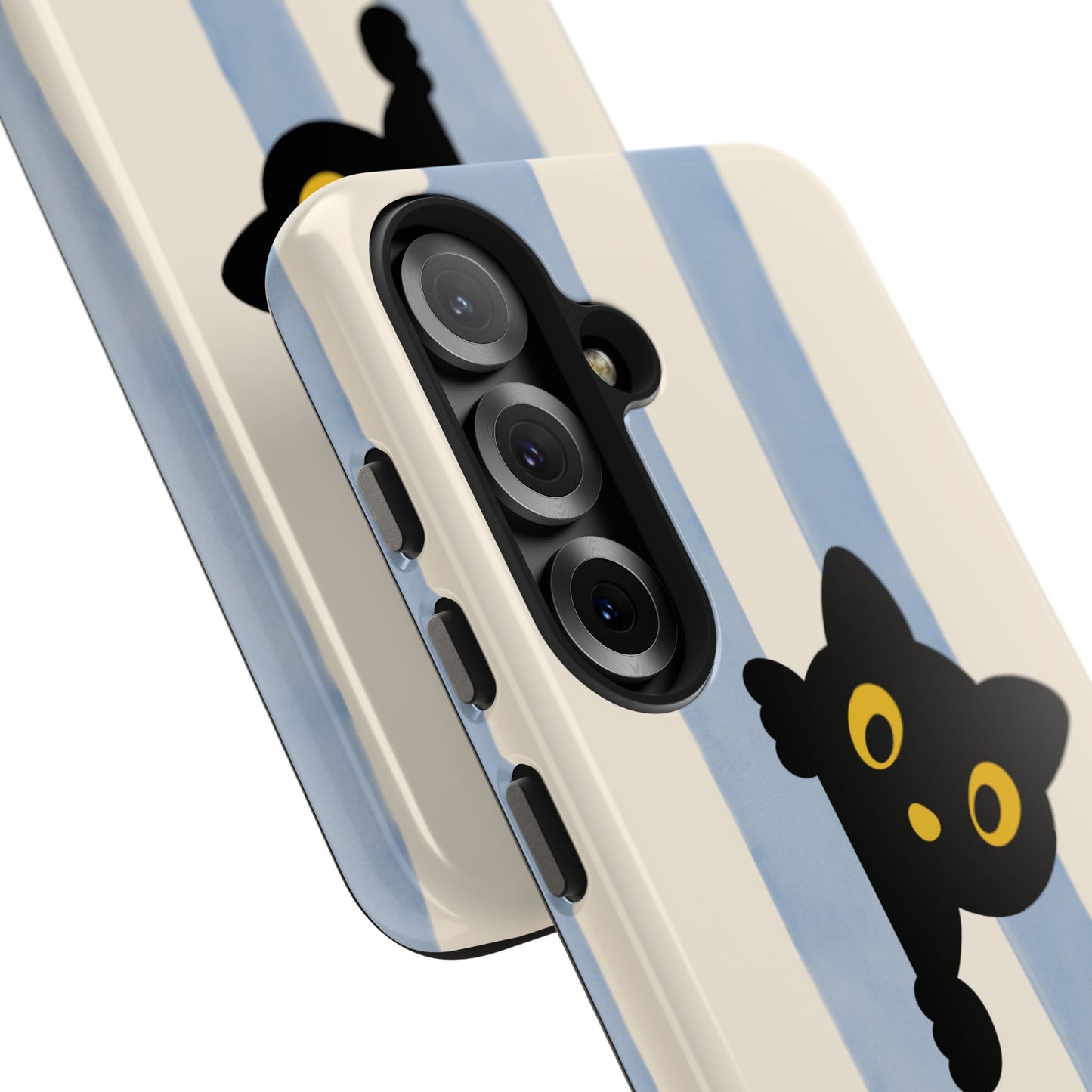 Cute Black Cat "Cutie Mode: ON" Tough Phone Case — Protective Striped Phone Cover