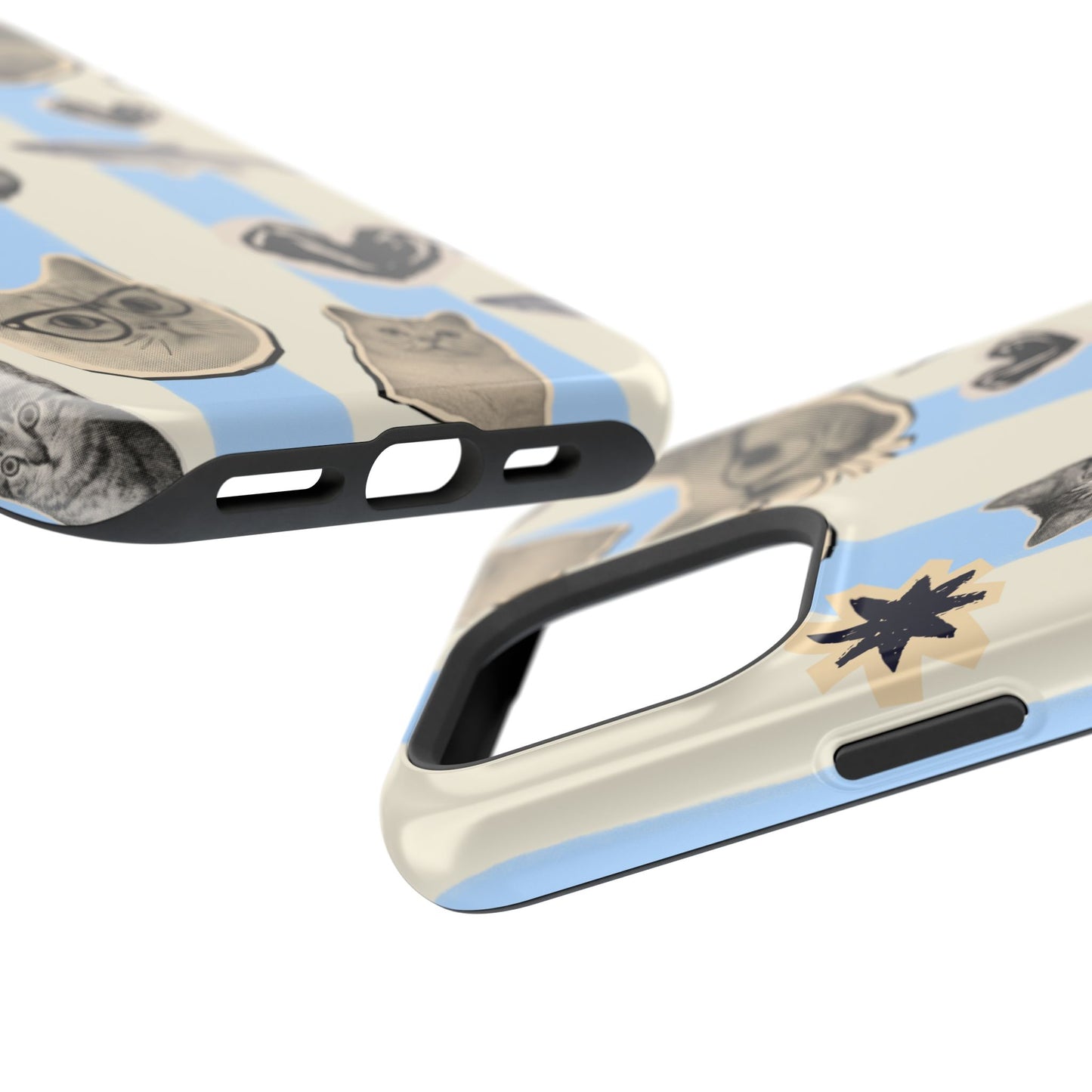 Cat Pattern Magnetic Impact Phone Case — Cute Cats, Fish & Hearts Design
