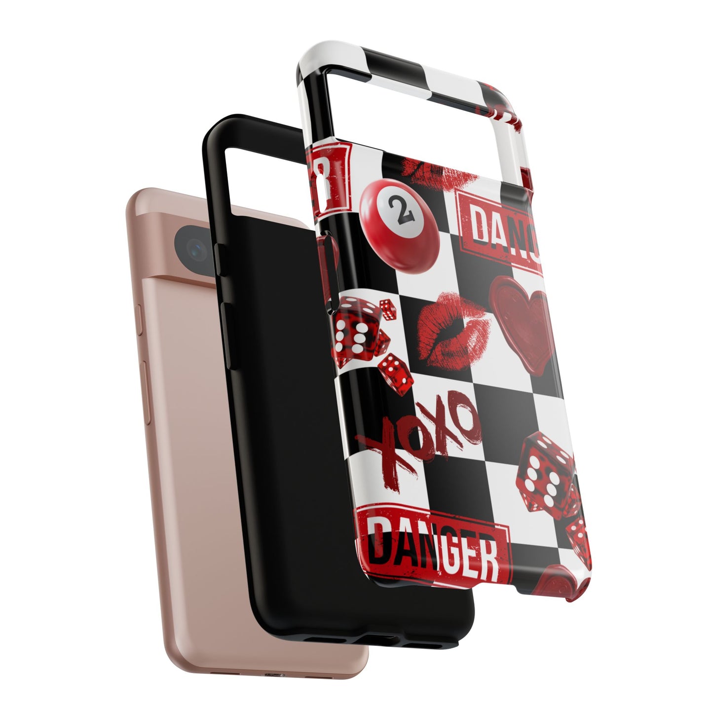Red Kiss Heart Checkerboard phone case | Danger XOXO dice pattern