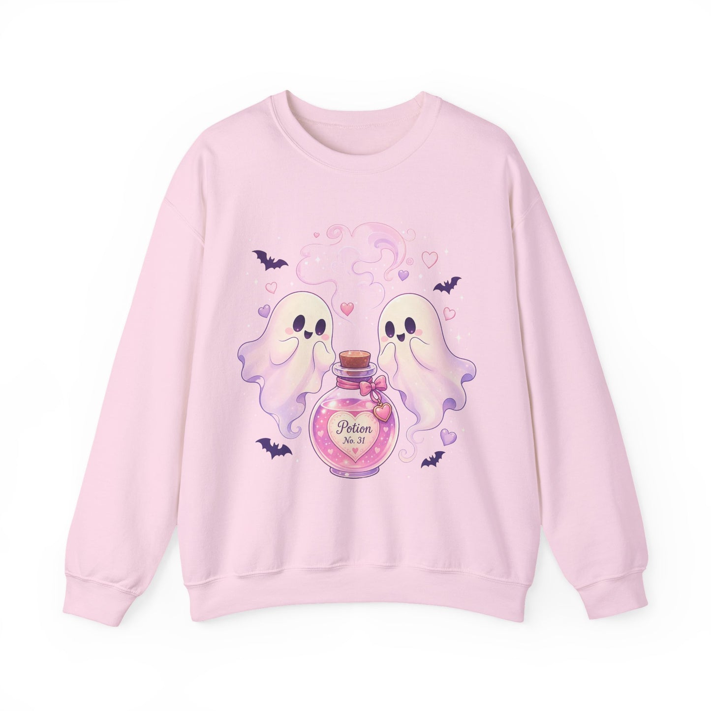 Ghost Potion Crewneck Sweatshirt — Cute Pink Ghosts & Potion Bottle Halloween Pullover