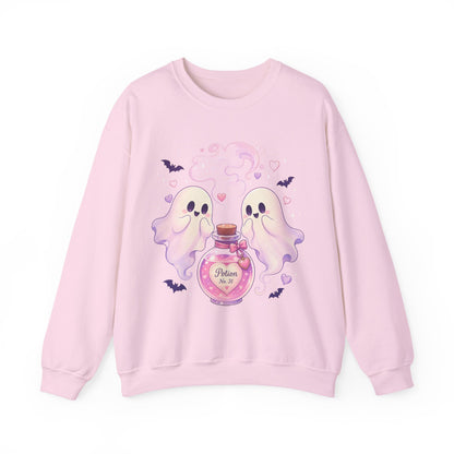 Ghost Potion Crewneck Sweatshirt — Cute Pink Ghosts & Potion Bottle Halloween Pullover