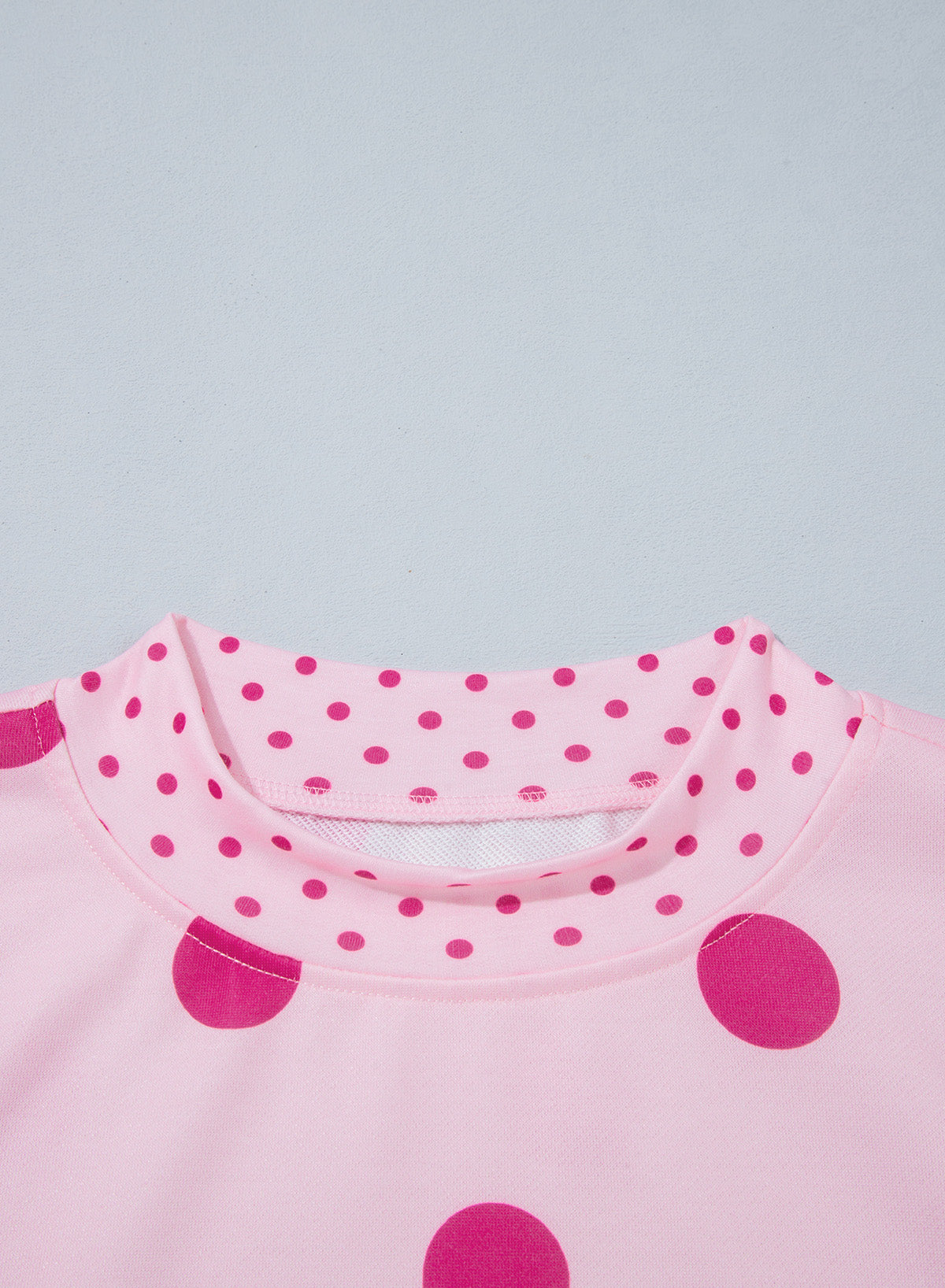 Pink Polka Dot Print Contrast Detail Oversized Tunic Sweatshirt