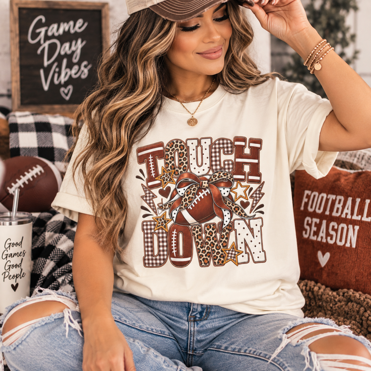 Touchdown Football T-Shirt — Vintage Grunge Game Day Tee