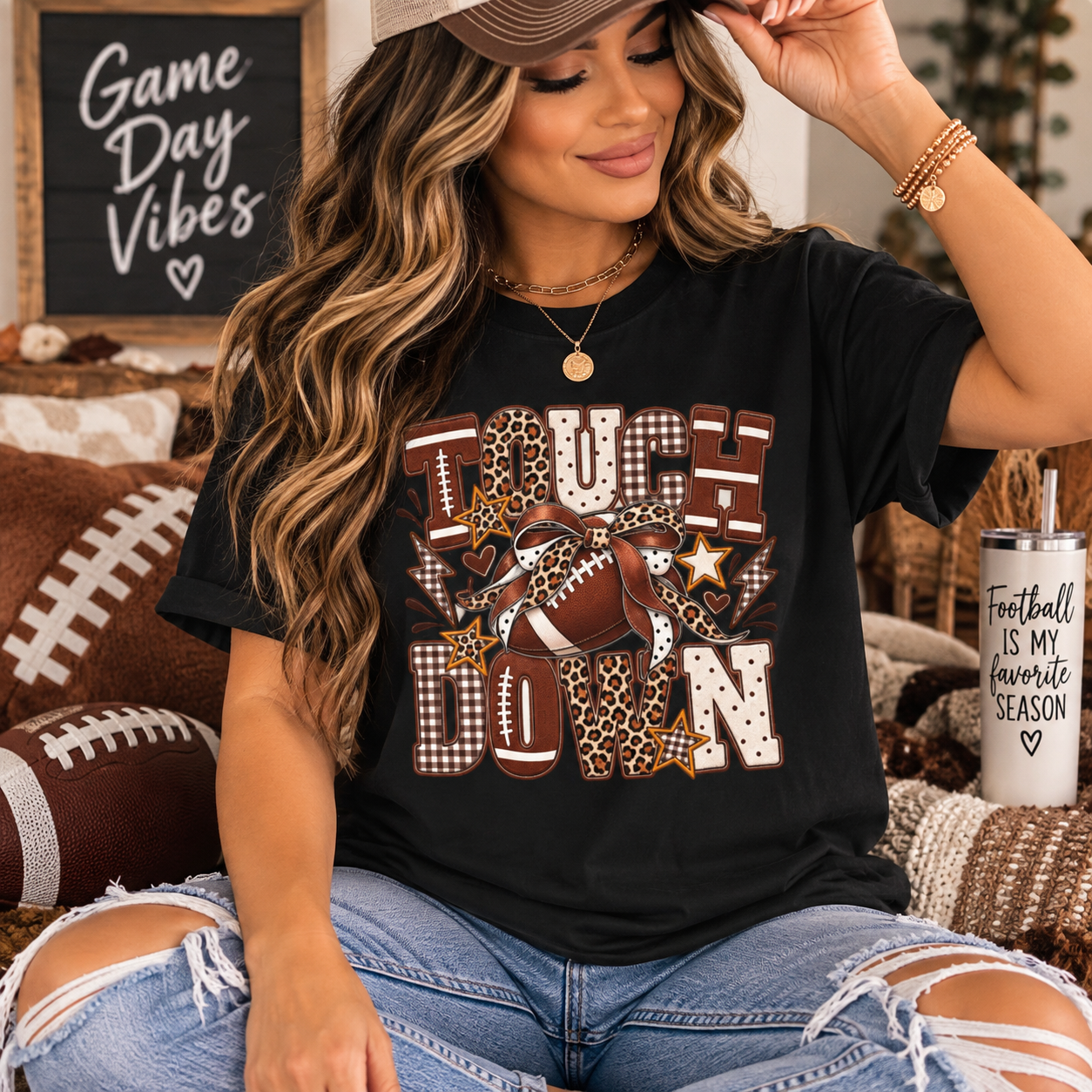 Touchdown Football T-Shirt — Vintage Grunge Game Day Tee