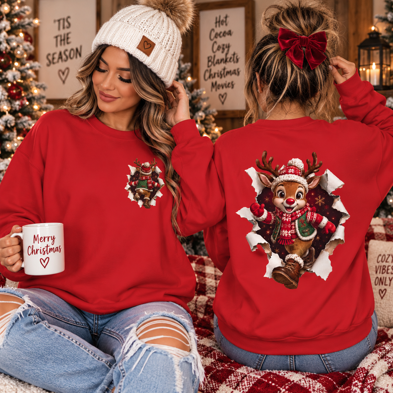 Reindeer Breakthrough Sweatshirt – Cute Vintage Holiday Deer Crewneck