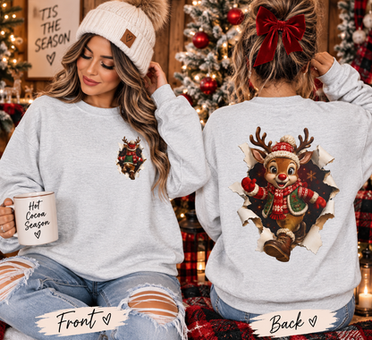 Reindeer Breakthrough Sweatshirt – Cute Vintage Holiday Deer Crewneck