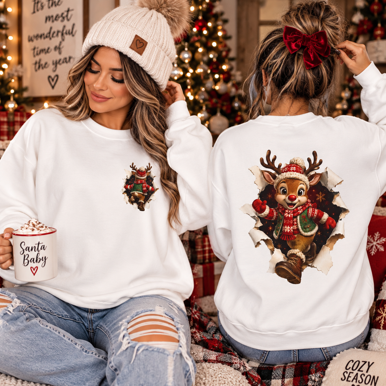 Reindeer Breakthrough Sweatshirt – Cute Vintage Holiday Deer Crewneck