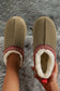 Sage Green Faux Suede Embroidered Detail Plush Lined Platform Slippers