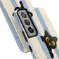 Cute Black Cat "Cutie Mode: ON" Tough Phone Case — Protective Striped Phone Cover