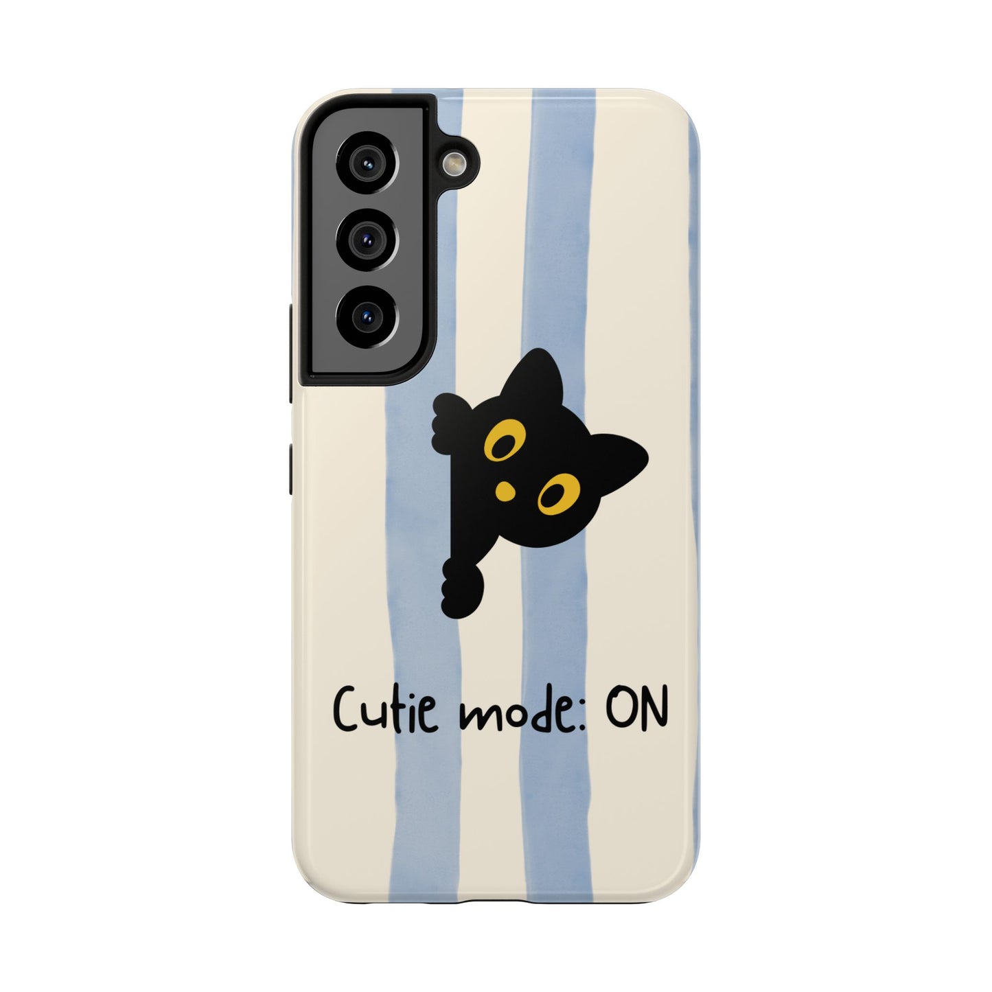 Cute Black Cat "Cutie Mode: ON" Tough Phone Case — Protective Striped Phone Cover