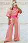 Yellow Stripe Colorblock Trim Crew Neck Loose Tee Drawstring Elastic Waist 2pcs Pant Set