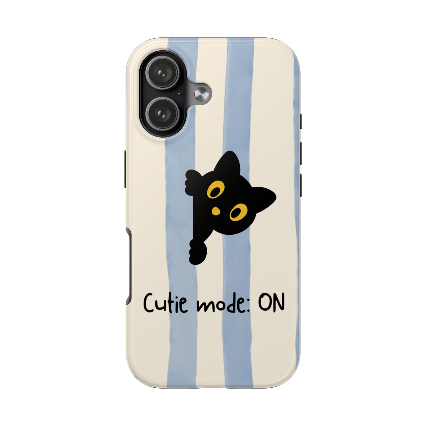 Cute Black Cat "Cutie Mode: ON" Tough Phone Case — Protective Striped Phone Cover