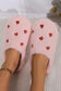 White Heart Shape Embroidered Slip On Plush Slippers