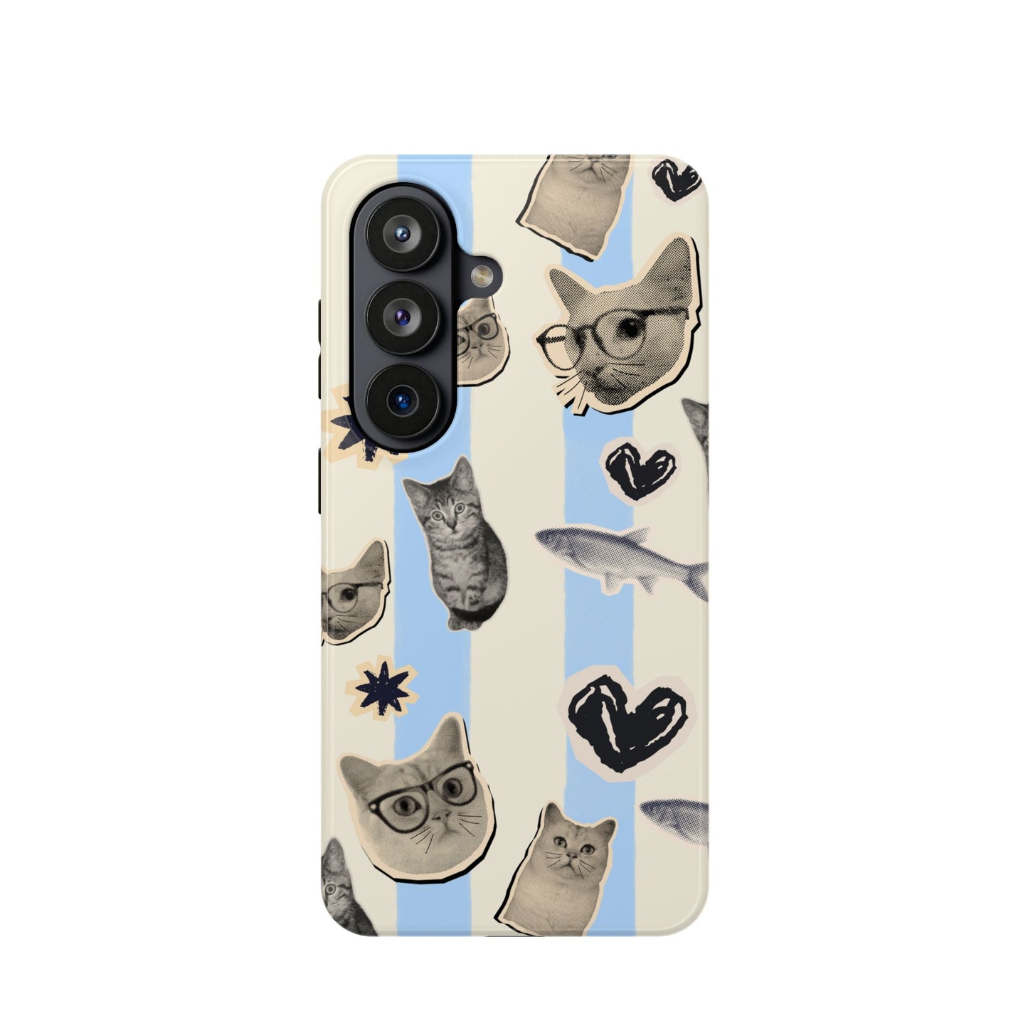 Cat Pattern Magnetic Impact Phone Case — Cute Cats, Fish & Hearts Design