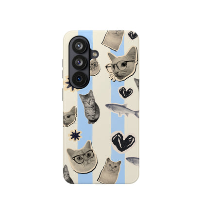 Cat Pattern Magnetic Impact Phone Case — Cute Cats, Fish & Hearts Design
