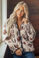 Beige Geometric Print Long Sleeve Shirt Collar Zip-up Placket Binding Tape Jacket