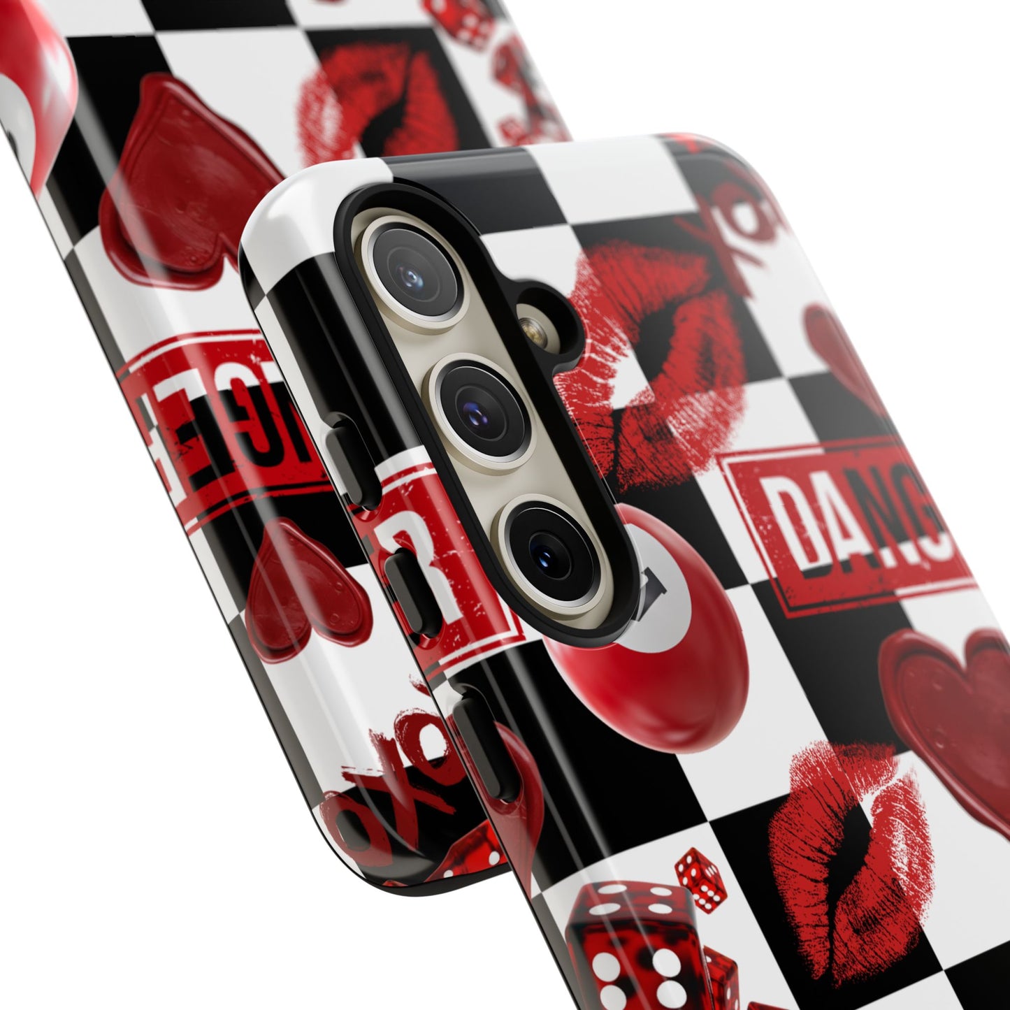 Red Kiss Heart Checkerboard phone case | Danger XOXO dice pattern