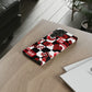 Red Kiss Heart Checkerboard phone case | Danger XOXO dice pattern