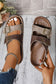 Black white Denim Distressed Retro Buckle Straps Hollowed Faux Suede Slippers