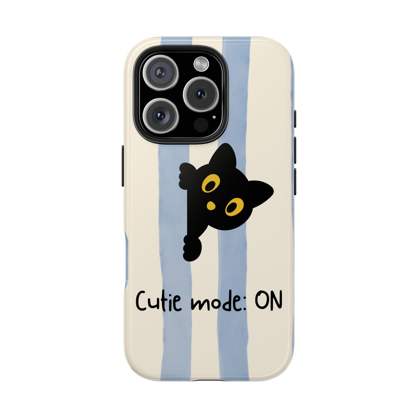 Cute Black Cat "Cutie Mode: ON" Tough Phone Case — Protective Striped Phone Cover